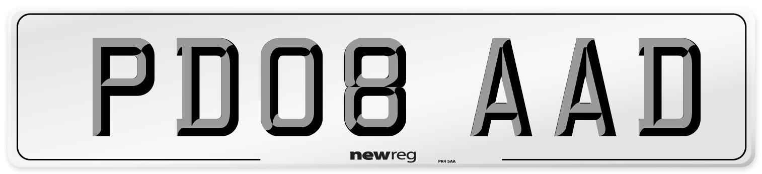 PD08 AAD Number Plate from New Reg
